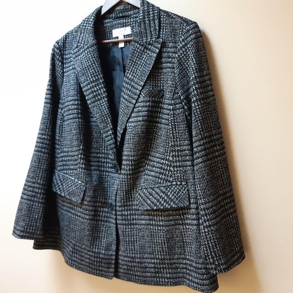 grey black plaid blazer / jacket - Picture 2 of 4